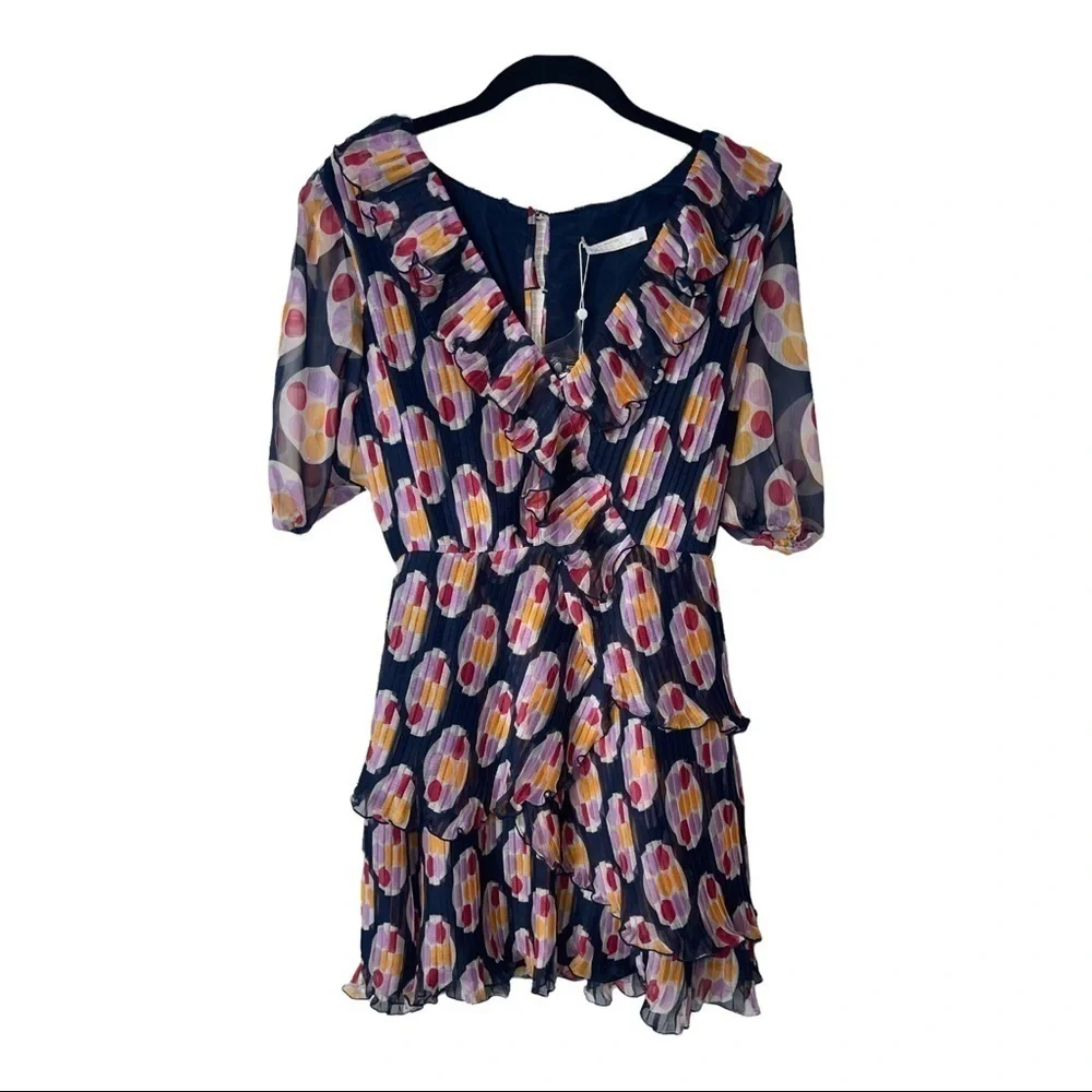 Talulah Anthro Bisous Ruffle Printed Mini Dress Purple Multicolor XS